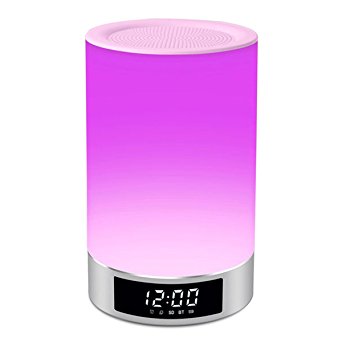 Bedside Lamp,ELEGIANT All-in-1 Wireless Bluetooth Speaker Portable Led Night Light, Table Bedside Lamp with Color Changing Touch Dimmable Support TF Card Speakerphone Hand-free Alarm Clock