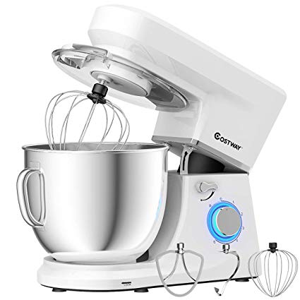 COSTWAY Stand Mixer, 660W Tilt-head Electric Kitchen Food Mixer with 6-Speed Control, 7.5-Quart Stainless Steel Bowl, Dough Hook, Beater, Whisk (White-update)