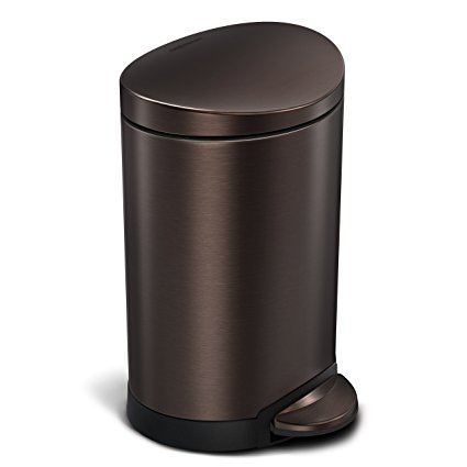 simplehuman Semi-Round Step Trash Can, Dark Bronze Stainless Steel, 6 L / 1.6 Gal