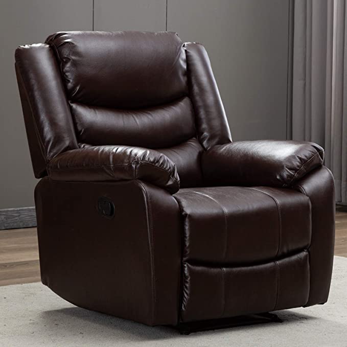 ANJ Recliner Chair with Overstuffed Arm and Back, Breathable Bonded Leather Classic Recliner Single Sofa Home Theater Seating (Brown)