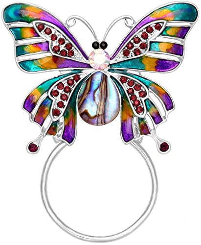 SENFAI Enamel Colorful Butterfly Abalone Shell Crystal Magnetic Eyeglass Holder Brooch and Pin