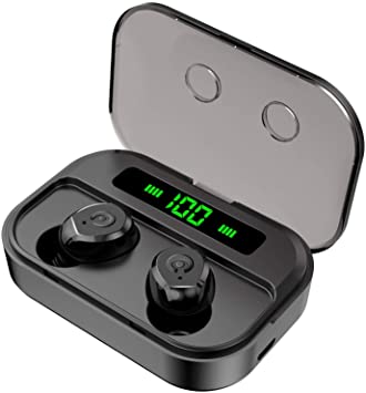 Wireless Earbuds Bluetooth Earphones Headphones, NYZ New 7H Playtime Stereo Sound Bass MIC in Ear Noise Cancelling Wireless Charging Case Powerbank IPX7 Waterprooof for iPhone, Android, Window Black