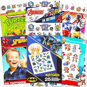 Superhero Tattoos Ultimate Set~ Bundle of 150 Pcs Super Hero Temporary Tattoos | Marvel Avengers Batman Superman TMNT Power Rangers Transformers