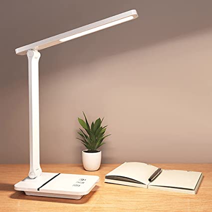 VASLON LED Desk Lamp, 14W Eye-Caring Table Lamp with Phone Stand, 3 Lighting Modes with 1400 Lumens Stepless Dimming, Touch Control,10min Auto Timer,Foldable Desk Light for Study/Reading/Office,USB Charging Port(Upgrade)