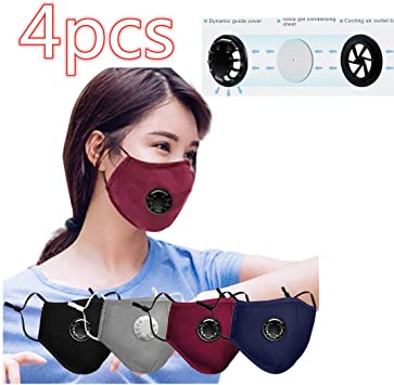 4pcs Reusable Face Másk Bandanas, with Breathing valve for Adults, Anti Haze Dust Face Health Protection (4PCS)
