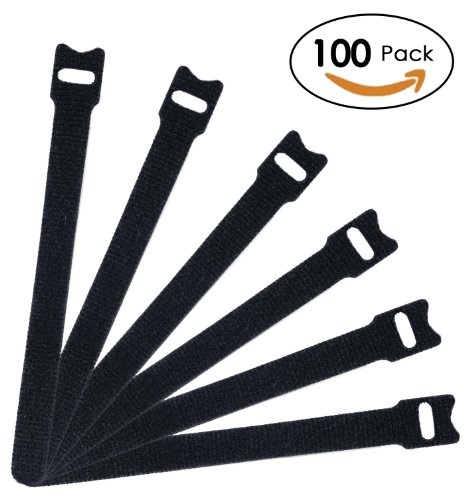 Attmu Microfiber Cloth 6-Inch Hook and Loop Reusable Fastening Velcro Cable Ties Set of 100 Black