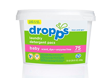 Dropps HE Baby Laundry Detergent Pacs, Scent, Dye   Enzyme Free, 75 Count