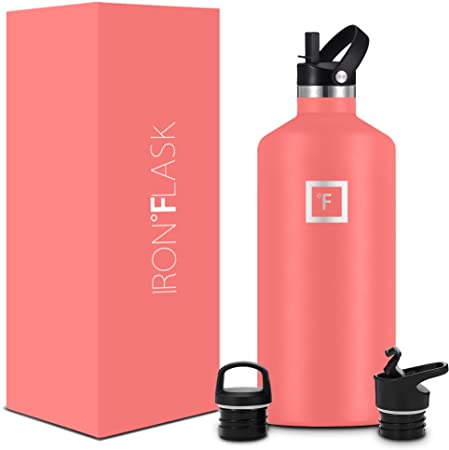 IRON °FLASK Sports Water Bottle - 12oz,16oz,20oz,24oz,32oz,64oz, 3 Lids (Straw Lid), Vacuum Insulated Stainless Steel, Hot Cold, Modern Double Walled, Simple Thermo Mug, Standard Hydro Metal Canteen