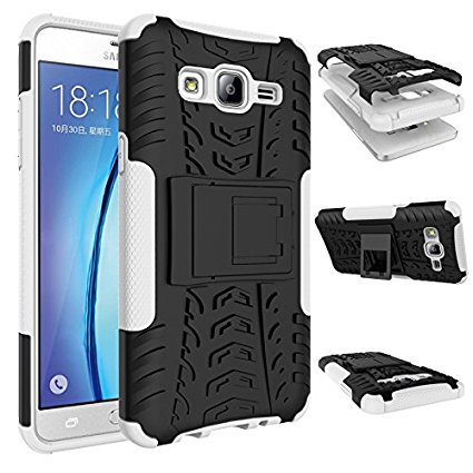 Galaxy On5 Case, MCUK Heavy Duty Rugged Dual Layer - Soft/Hard Shell 2 in 1 Tough Protective Cover Case with Kickstand for Samsung Galaxy On5/G550 (White)