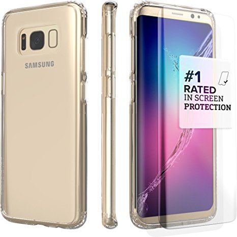 Galaxy S8 Case SaharaCase Protective Kit Bundle with (Curved Tempered Glass Screen Protector) [Hard PC Back] Slim Fit Anti-Slip Grip - Crystal Clear