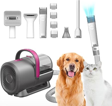 PETKIT Pet Grooming & Dog Hair Vacuum Kit, Professional 5 in 1 Pet Tools for Dogs Cats and Other Animals Hair Shedding,Pet Grooming Vacuum with Pet Clipper Nail Grinder,1.4L Dust Cup Cat Dog Brush