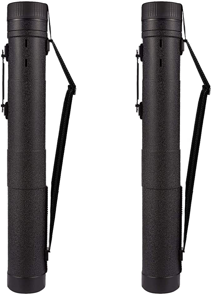 2-Pack Extendable Poster Tubes Expand from 30.5” to 49” with Shoulder Strap and Handle | Carry Documents, Blueprints, Drawings and Art | Black Portable Durable Round Storage Cases