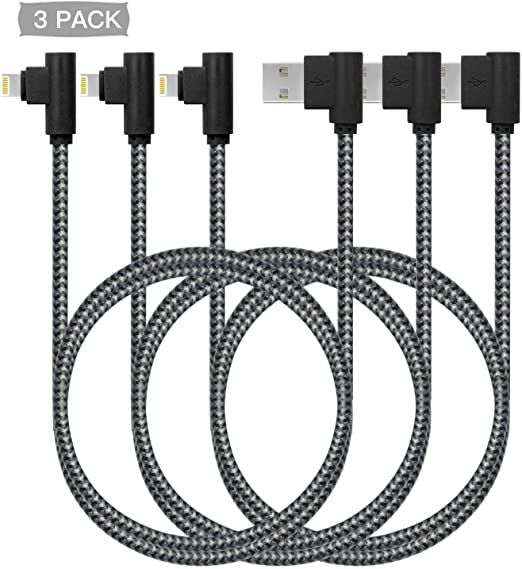 iPhone Charger 6FT 3 Pack, Apple MFi Certified Lightning Cable, High-Speed iPhone Charger Cable Durable Braided Charging Cord for iPhone X/XS/XR/XS Max/8/7/7 Plus/6/5s, iPad Mini/Air (Black Gray)