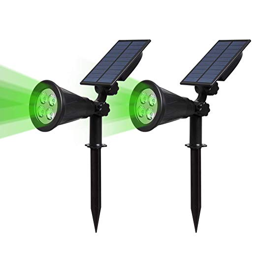 (2 Pack&250 Lumens)T-SUN LED Solar Spotlight, 4 Led Green Waterproof Outdoor Security Garden Landscape Lamps, 180°angle Adjustable, Auto-on /Auto-off for Tree, Yard ,Lawn , Patio Etc.(Green)