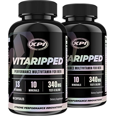 Vitaripped 60 Caps (2 Pack) - Complete Multivitamin For the Active Man - Over 20 Essential Vitamins & Minerals - All Natural Ingredients & Testosterone Blend