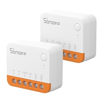 Sonoff Smart Switch, MINIR4 Wi-Fi Smart Switch, 10A 2400W, Zero and Fire Wires, Works With Amazon Alexa And Google Home Assistant (2 PCS), White