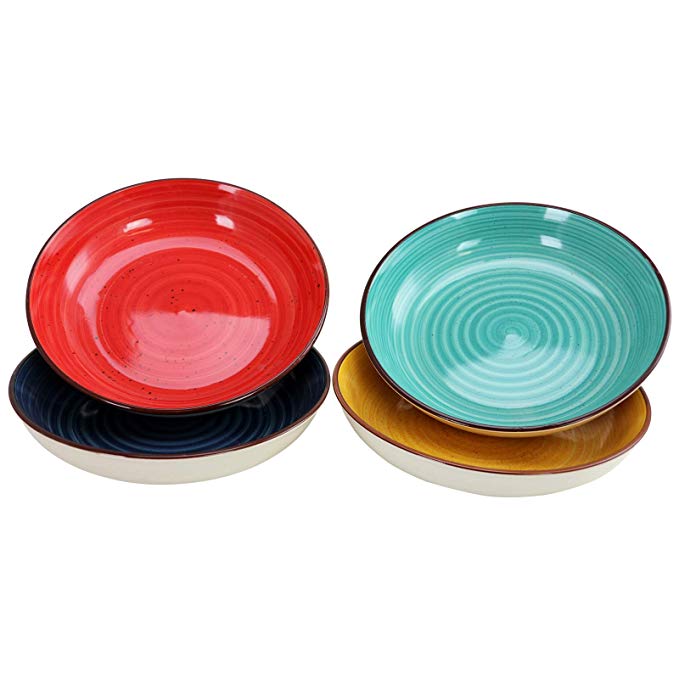 Gibson Home Color Speckle Multi Color Ceramic Bowl Sets Red, Yellow, Blue, Turquoise (Salad Bowl Set (4pc))