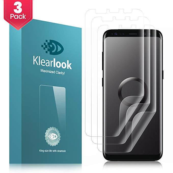 Galaxy S9 Screen Protector ( 4 Pack - 3 for Front and 1 for Rear), Klearlook (Case Friendly) 2-Ultra Clear Wet Applied Screen Protector   1-Matte/Anti-Glare Wet Applied Screen Protector Film with Anti-Bubble/ No Lifting/ High Touch Sensitivity   1 - Carbon Fibre Back Skin Sticker for Samsung Galaxy S9