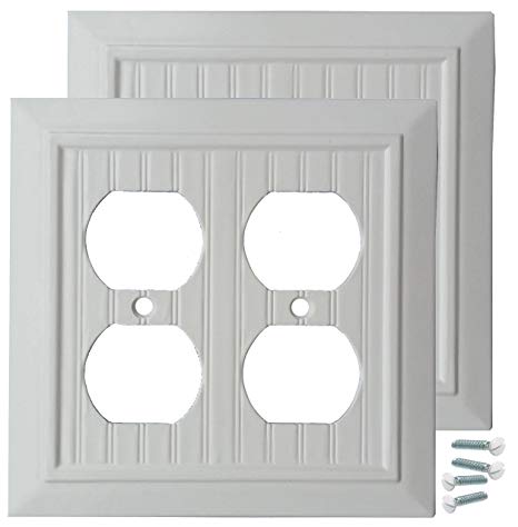 Pack of 2 Wall Plate Outlet Switch Covers by SleekLighting | Classic Beadborad Wall plates| Variety of Styles: Decorator / Duplex / Toggle / Blank / & Combo | Size: 2 Gang Receptacle