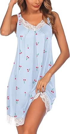 Ekouaer Women's Nightgown V-neck Chemise Sleepwear Lace Nightwear Soft Lingerie for Women