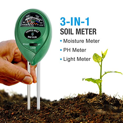 Soil pH Meter, 3-in-1 Soil Tester Moisture Meter, Light and PH acidity Tester, Plant Soil Tester Kit, Great For Garden, Farm, Lawn, Indoor & Outdoor (No Battery needed)