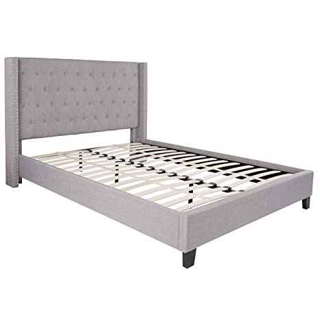 Flash Furniture Riverdale Queen Size Tufted Upholstered Platform Bed in Light Gray Fabric