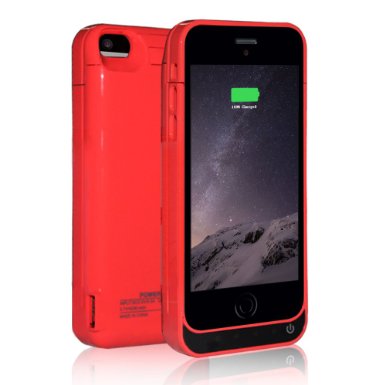BSWHW 4200mAh Battery Charge Cover for iPhone 5/5s/5c Battery Charger Rechargeable Power Case Battery with Built-in Kickstand,For iPhone 5/5s/5c External Power Bank Case Backup Protection Case (Red)