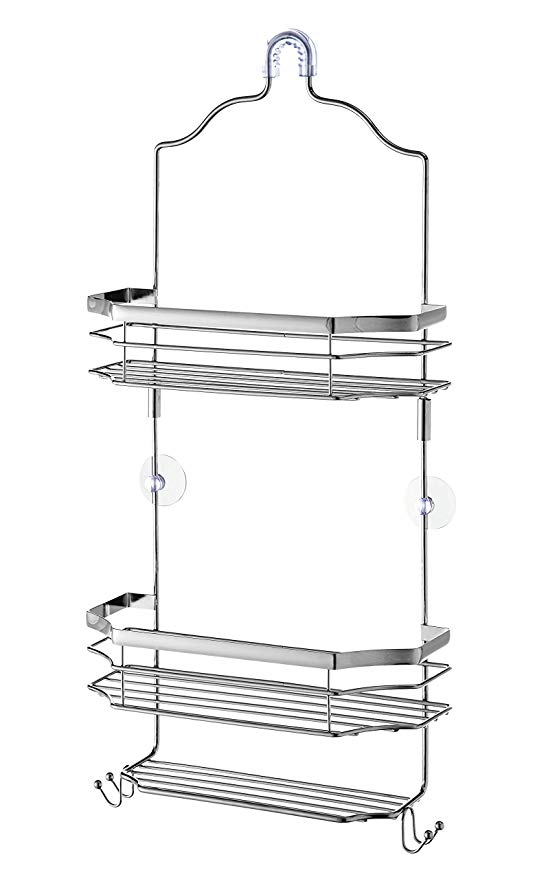 SunnyPoint Metal Wire Bathroom Shower Bathtub Caddy Hanging Storage Organizer Build in 4 Hooks Chrome Finish