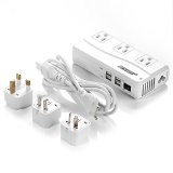BESTEK Portable International Travel Voltage Converter 220V to 110V with Interchangeable Worldwide UKUSAUEU Plugs  4 USB6A Max Charging Ports for iPhoneiPadSamsungTablet