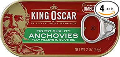 King Oscar Anchovies (Flat) 2 Oz can (Pack of 4)