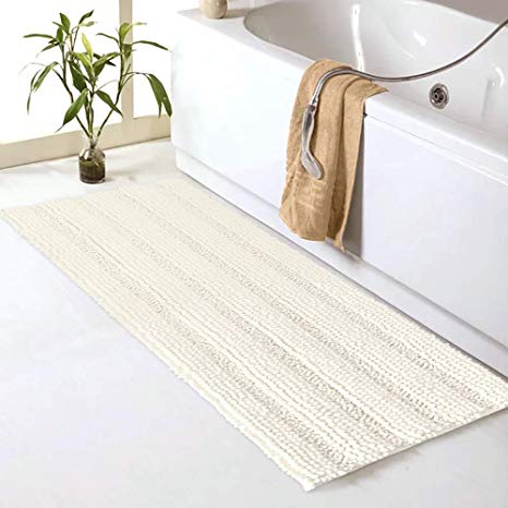 Sheepping Bathroom Runner Rug (47" x 17") - Plush Bath Rugs Runner for Bathroom and Kitchen White Long Bath Mat Non Slip Absorbent Machine Washable Chenille Noodle Floor Mats,Ivory