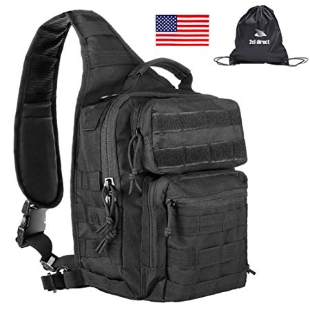 2cl direct Tactical Sling Bag Pack Military Rover Shoulder Tactical Sling Backpack Small Assault Pack Army Molle Bug Out Bag Backpacks   Tactical USA Flag Patch & Storage Sack