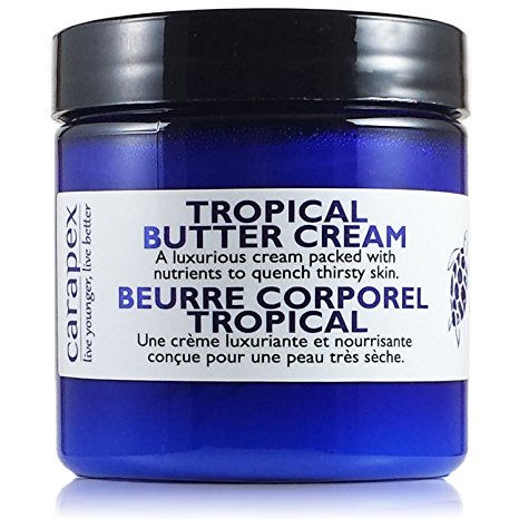 Carapex Tropical Butter Cream, Non Greasy Hand Cream, Body Cream for Cracked Hands, Super Dry Skin with Natural Shea Butter, Cocoa Butter, Vitamin E, Green Tea Extract, Fragrance Free, 4oz