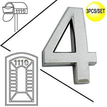 Magicdo 3/pack 2’’ Silver Modern House Numbers, Modern Mailbox Number Sticker, 3D Metal Shining Reflective Number, Self-Stick Number, Floating Appearance Number, Silver House Number Signs (4)
