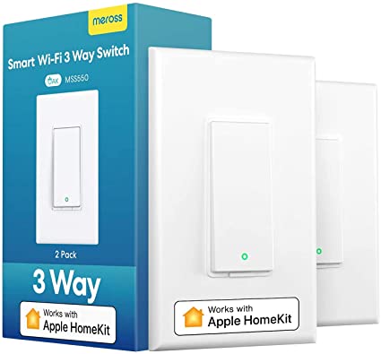 3 Way Smart Switch, meross Smart Light Switch Works With Apple Homekit, Siri, Alexa and Google Assistant, 2.4Ghz WIFI Light Switch Neutral Wire Required, Remote Control, Schedule, No Hub Needed, 2 Pack