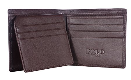 VIDENG POLO RFID Blocking Leather Wallet for Men - Excellent Credit Card Protector - Stop Electronic Pick Pocketing (Brown-W1)