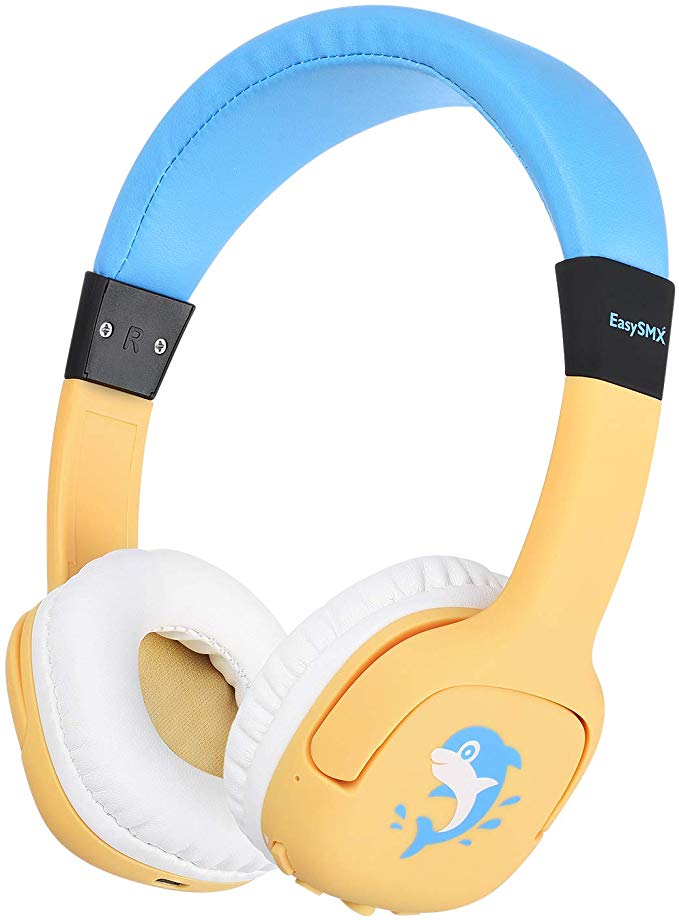 EasySM Bluetooth Headphones for Kids, Wireless Kids Headphones with Safe Volume Limited, Soft Memory Earmuffs Children Headset for iPad PC Cell Phones Tablet School Game (Yellow)