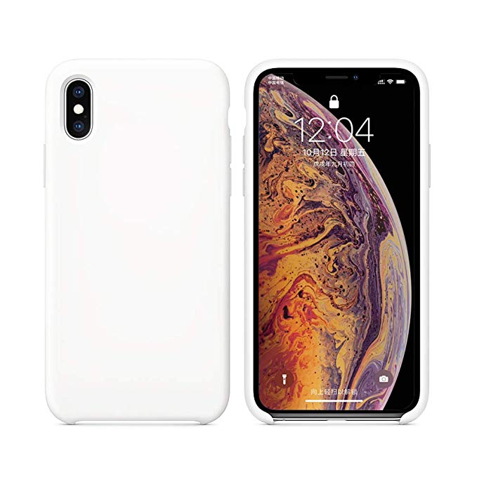 VANYUST Liqid Silicone Gel Rubber Shockproof Case Soft Microfiber Cloth Lining Cushion Compatible with iPhone X/Xs (White)