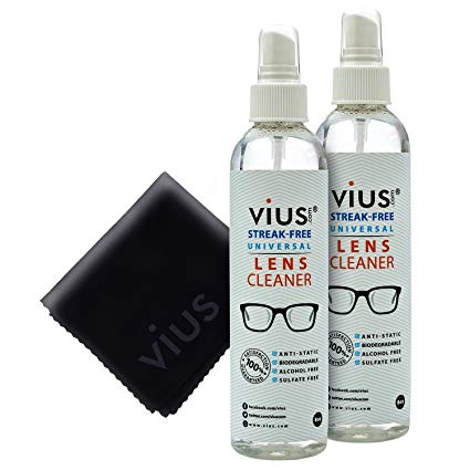 Lens Cleaner â€“ vius Premium Lens Cleaner Spray for Eyeglasses, Cameras, and Other Lenses - Gently Cleans Bacteria, Fingerprints, Dust, Oil (8oz 2-Pack)