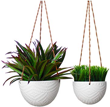 Slice of Goodness Hanging Planter - Holder/Pot for Plants, Flowers, Succulents - Ceramic Modern Design for Indoor Decor and Outdoor Garden, Patio - Plant Not Included - White - Set of 2 (Small, Large)