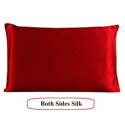 Savena Both Sides 22 Momme Mulberry Silk Pillowcase Benefit to Sleeping Soft Hypoallergenic Avoid Hair Falling Noble Design with Hidden Zipper 100% Natural Silk(Queen(20"x30")Purplish Red)
