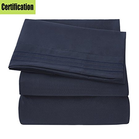 Bed Sheet Set - Brushed Microfiber 1800 Bedding 4 Piece 105 GSM -Wrinkle, Fade, Stain Resistant ,Hypoallergenic (Navy Blue, King)