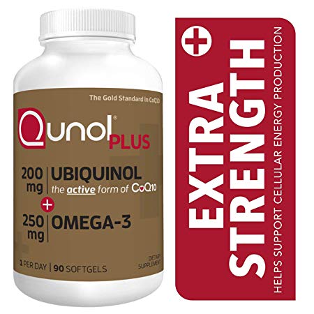 Qunol Plus Ubiquinol Coq10 200mg with Omega 3 250mg Extra Strength Antioxidant (Bovine Version), 90Count