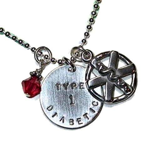 Diabetic Medical Alert Hand Stamped Sterling Silver Charm Necklace