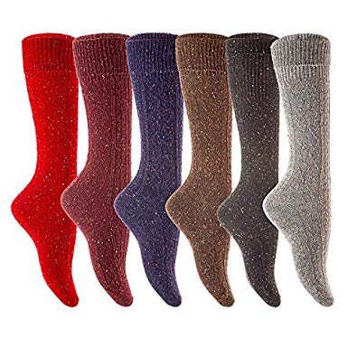 Lovely Annie Women's 6 Pairs Pack Knee Length Wool Socks Size 7-9 Six Colors