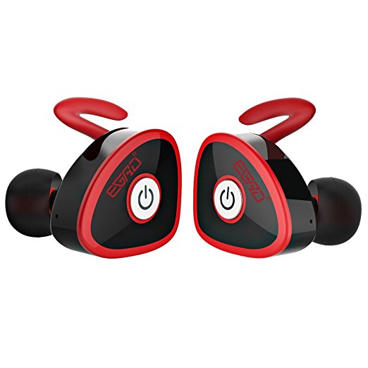 EGRD Cordfree Bluetooth Earphones, Mini Invisible True Wireless Bluetooth Sports Headphones Earbuds,2 Working Modes-Dual Ear Mode/Single Ear Mode,Sweatproof Fitness Earphones With Mic (Red)