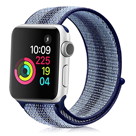 Runostrich for Apple Watch Band Replacement 42mm 38mm Soft Waterproof Strap Woven Nylon Classic Stripe Adjustable Sport Loop Apple Watch Series 3/2/1,Edition (Blue, 38mm)