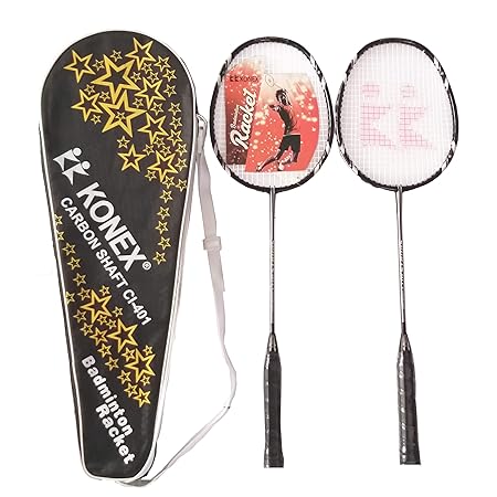 KONEX Aluminum And Carbon-Shaft Badminton Racquet (Black)., Pack of 1