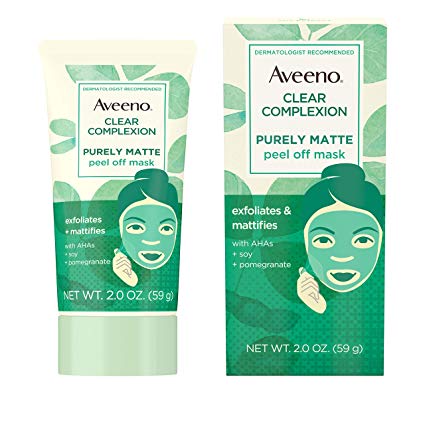 Aveeno Clear Complexion Pure Matte Peel Off Face Mask with Alpha Hydroxy Acids, Soy & Pomegranate for Clearer-Looking Skin, Non-Comedogenic, Paraben- & Phthalate-Free, 2.0 oz