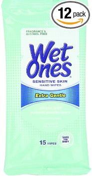 Wet Ones Sensitive Skin Hand and Face Wipes Travel Pack, 15-Count (Pack of 12)